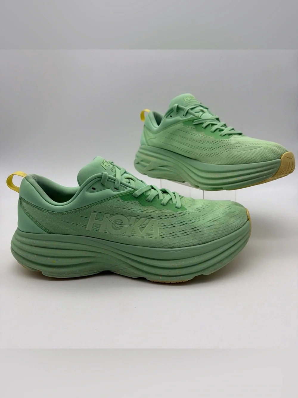 Hoka Bondi 8 Running Shoes Mens 12D Green Gym Walking Athletic Sneakers